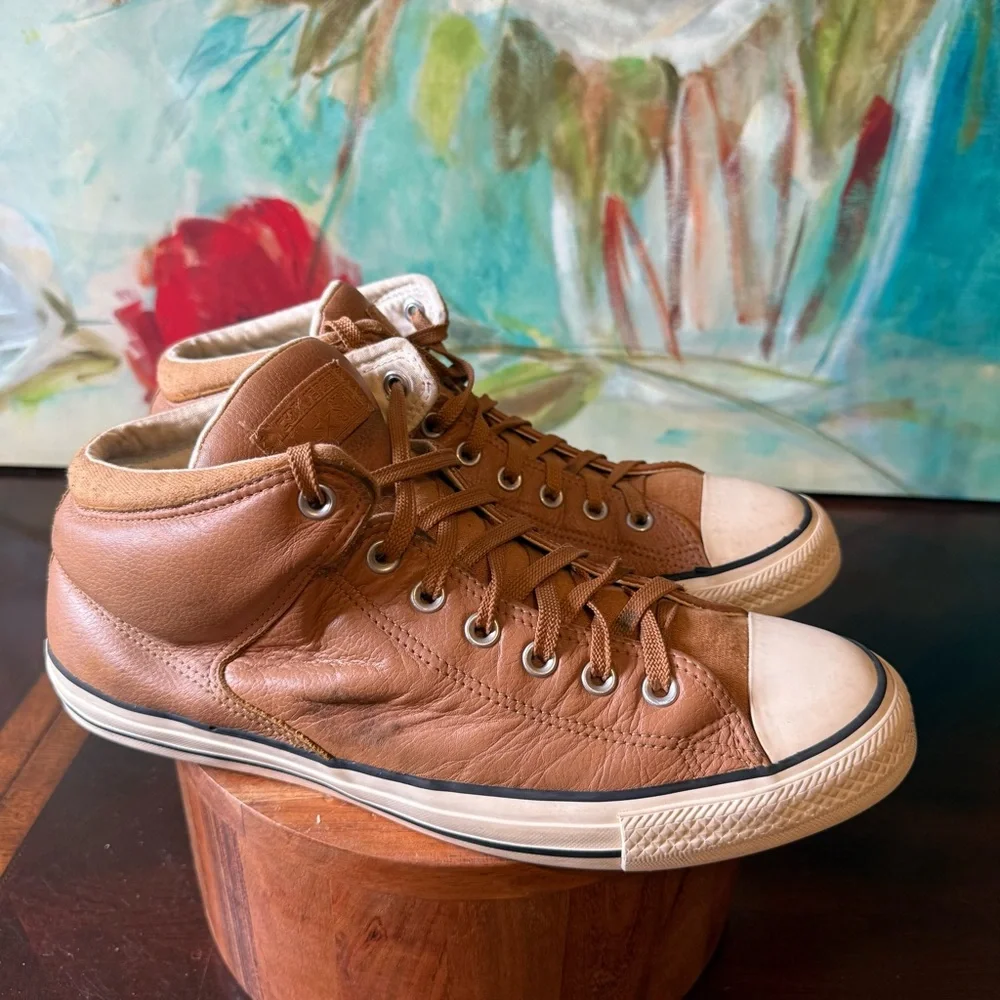 Sz 11M 13W Converse All Star High Street Leather Mid Brown Leather 157471C
